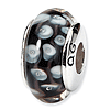 Sterling Silver Reflections Black White Amoeba Hand-blown Glass Bead