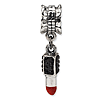 Sterling Silver Red Enamel and Crystal Lipstick Dangle Bead