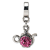 Sterling Silver Reflections Pink Crystal Teapot Dangle Bead