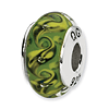 Sterling Silver Reflections Green Yellow Swirl Hand-blown Glass Bead