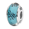 Sterling Silver Reflections Blue Black Scribble Hand-blown Glass Bead