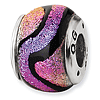 Sterling Silver Purple Dichroic Glass Bead with Stripes