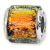 Sterling Silver Orange Yellow Shatter Barrel Dichroic Glass Bead