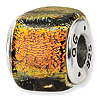 Sterling Silver Orange Dichroic Glass Square Bead