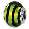 Sterling Silver Green Black Striped Italian Murano Bead