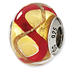 Sterling Silver Yellow Red Italian Murano Bead with Gold Stripe