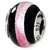 Sterling Silver Pink Black Italian Murano Bead