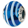 Sterling Silver Blue with White Stripes Italian Murano Bead