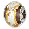 Sterling Silver White Gold Brown Italian Murano Bead