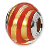 Sterling Silver Gold Red Striped Italian Murano Bead