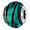 Sterling Silver Reflections Teal Black Stripes Murano Glass Bead