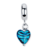 Sterling Silver Reflections Blue Heart Stripes Murano Dangle Bead