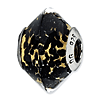 Sterling Silver Reflections Beveled Black Yellow Murano Glass Bead