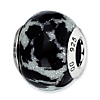 Sterling Silver Reflections Round White Black Glitter Glass Bead