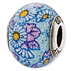 Sterling Silver Reflections Italian Blue Floral Overlay Glass Bead