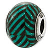 Sterling Silver Reflections Italian Teal Stripes Glitter Glass Bead