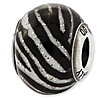 Sterling Silver Reflections Italian Black and White Stripes Glass Bead