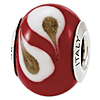 Sterling Silver Reflections Red Brown White Murano Glass Bead