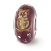 Sterling Silver Reflections Purple Hand Painted Owl Glass Bead
