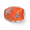 Sterling Silver Reflections Orange Hand Painted Floral Glass Bead