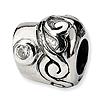 Sterling Silver Scroll Pattern Bead with CZ