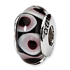 Sterling Silver Reflections Purple Black White Hand-blown Glass Bead