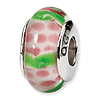Sterling Silver Reflections Pink Dots Green Stripes Glass Bead