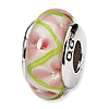 Sterling Silver Reflections Pink Green Zig Zag Hand-blown Glass Bead
