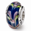 Sterling Silver Blue Pink Hand-blown Swirl Glass Bead