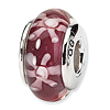 Sterling Silver Reflections Purple Floral Hand-blown Glass Bead