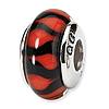 Sterling Silver Reflections Black Hand-blown Glass Bead Red Tear Drops