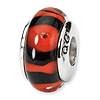 Sterling Silver Reflections Bright Red Black Hand-blown Glass Bead