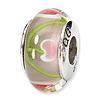 Sterling Silver Reflections Pink Green Flower Glass Bead