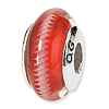 Sterling Silver Reflections Red Glass Bead Twisted White Pattern
