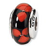 Sterling Silver Reflections Black Hand-blown Glass Bead Red Flowers