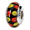 Sterling Silver Reflections Black Glass Bead with Red and Yellow Blobs