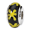 Sterling Silver Reflections Yellow Black Hand-blown Glass Bead