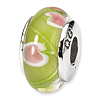 Sterling Silver Reflections Lime Green Glass Bead with Pink Flowers