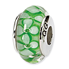 Sterling Silver Reflections Green Floral Pattern Hand-blown Glass Bead