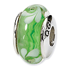 Sterling Silver Reflections Classic Green White Hand-blown Glass Bead