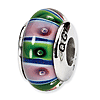 Sterling Silver Reflections Green Pink Glass Bead Blue Stripes