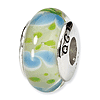 Sterling Silver Reflections Green Blue Hand-blown Glass Bead