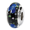 Sterling Silver Reflections Black Hand-blown Glass Bead Space Pattern