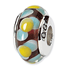 Sterling Silver Reflections Brown Blue Yellow Hand-blown Glass Bead