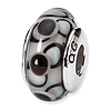 Sterling Silver Reflections Black Circle Dot Hand-blown Glass Bead