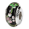 Sterling Silver Reflections Black Hand-blown Glass Bead with Flowers