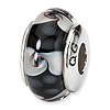 Sterling Silver Reflections Black Hand-blown Glass Bead White Swirls