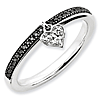 Sterling Silver Heart 1/8 ct Black and White Diamond Stackable Ring