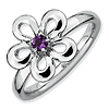 Sterling Silver Stackable Expressions Flower Ring with Amethyst