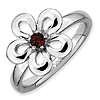 Sterling Silver Stackable Flower Ring with Garnet
